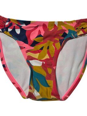 Mynah Leaf Print Bikini Bottoms Size Small Tropical Pink Red Swimwear Swimsuit